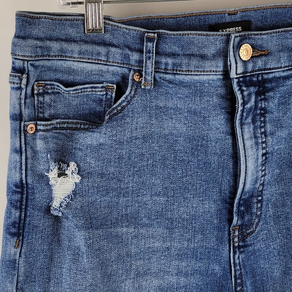 Express Jeans Womens 12S Modern Straight Super High Rise Distressed Blue (32x27) - Picture 3 of 14